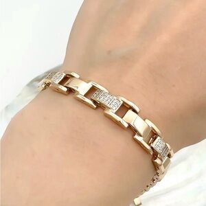 Gold Filled Rectangle Link Bracelet with Pavé Accent NWT